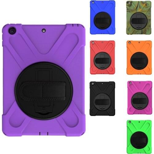 For Ipad 10.2 2019/2020 Case, Shockproof Silicone Rugged Case,With Shoulder Strap,Grip,Rotatable Kickstand