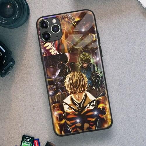 Genos One Punch Man Anime Soft TPU Glass Phone Case for IPhone SE 6s 7 8 Plus X Xr Xs 11 12 Mini Pro Max Samsung