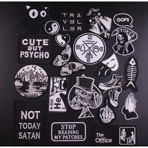 Black and white Embroidery Patch Iron On Patch For Clothing DIY Punk Patch Sewing Supplies Decorative Badges Patches On Clothes