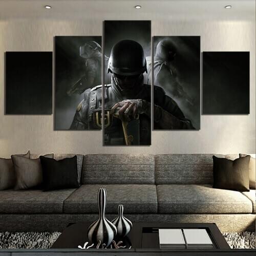Home Decor Poster HD Pictures Prints Canvas 5 Piece Rainbow Six Siege Poster Pictures Game Living Room Art Decorative Painting