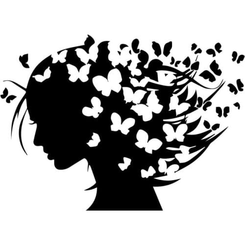 Hot Girl Butterfly Car Sticker High Quality Car Window Decoration Decal Personalized Pvc Waterproof Decal Black/white, 16cm*12cm