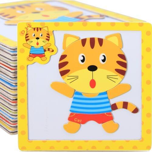 Montessori Toys Educational Wooden Toys for Children Early Learning 3D Magnetic Cartoon Animal Math Intelligence Puzzles