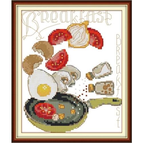 Joy Sunday Breakfast Cross Stitch Patterns Counted 11ct Printed Cross Stitching Aida Fabric 14ct DMC Embroidery Floss Needlework