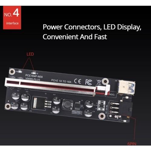 VER009S Plus PCI-E Riser Card 009S PCIE X1 to X16 6Pin Power USB 3.0 Cable for Graphics Card GPU 8 Capacitors