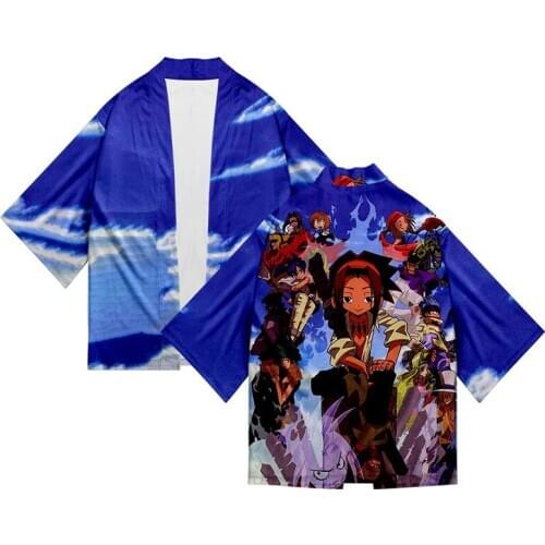 Japanese Anime Harajuku Kimono Shirt Shaman King Cartoon 3d Print Fashion Men Seven Point Sleeve Tops Cardigan Jackets Plus Size
