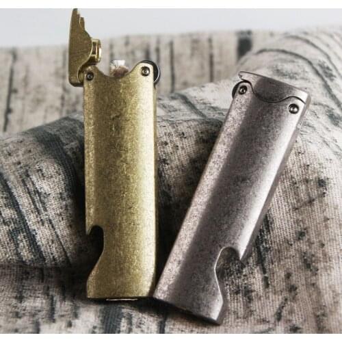 Retro Metal Kerosene Grinding Wheel Lighter With Corkscrew Open Flame Cigarette Lighter Outdoor Camping Survival Ignition Tool