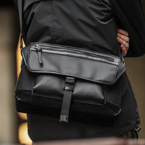 Young Boy Fashion Black Leather Messenger Bag Students Shoulder Bags Teenagers School Bag Men Casual Bolso Mensajero Hombre