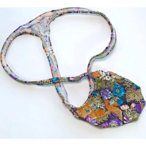 Mens Sexy Thong Bulge Pouch T-back Grape Smugglers stretchy Jersey G4034 Floral Foiled lines prints