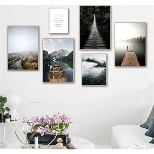 Nodic Scenery Poster Wall Art Canvas Painting Fog Mountain Lake Quote Print Modern Home Decor Picture For Living Room Wall Decor
