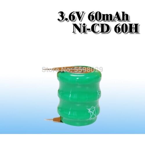60mAh 3.6V Ni-CD Batteries Rechargeable Button Coin Cell Battery With Solder Pins