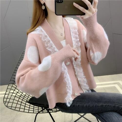2021 new ladies knitted cardigan jacket loose autumn and winter fashion western style long-sleeved v-neck sweater women