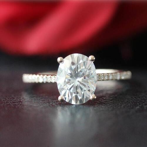Moissanite Engagement Ring 5x7mm 1.00CT Carat Oval Cut Solid 10K Rose Gold Ring with Accents For Women