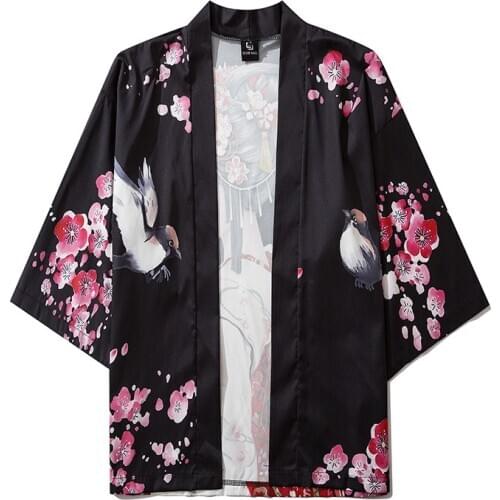 Streetwear Kimono Jacket Japanese Geisha Cartoon Hip Hop Men Japan Style Jacket Summer Thin Clothing Loose Kimono