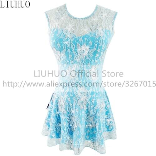 Figure Skating Dress Womens Girls' Ice Light Blue White Lace Rhythmic Gymnastics Competition Dance Leotard Artistic Costume Kid