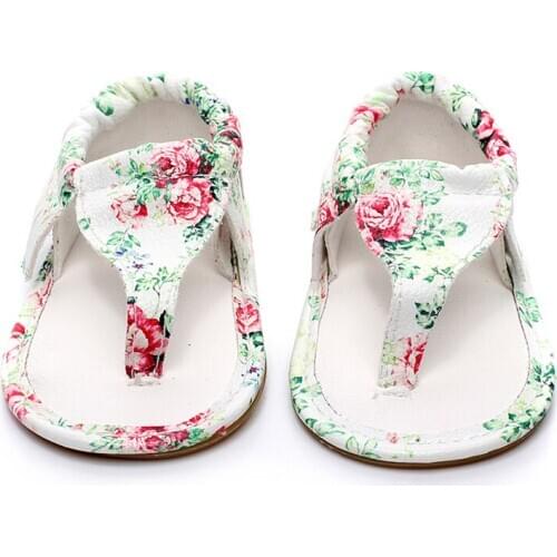 Baby Girl Beach Sandals Floral Printed New Summer Outdoor Shoes Baby Flats PU Leather Shoes Rubber Sole Girl Floral Sandals