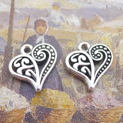20 PCS/Lot 14mm*14mm Pendant Antique Silver Color Heart Charms For DIY Jewelry Making Handmade Craft