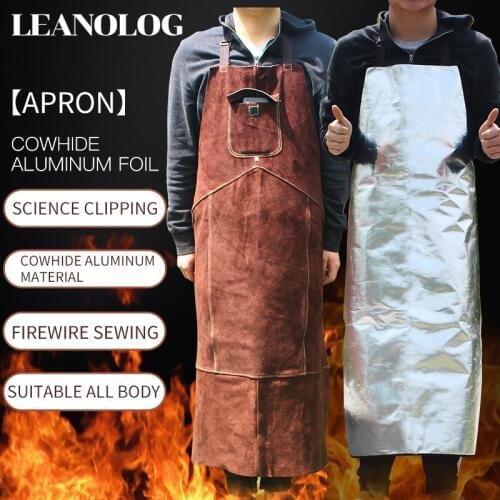 Professional welding apron leather cowhide electric welding protective apron brown