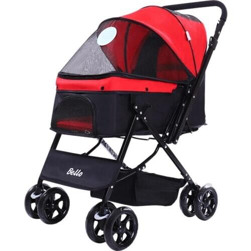 Pet stroller dog stroller folding four-wheeled trolley shock-absorbing reversing cat and dog cart travel supplies