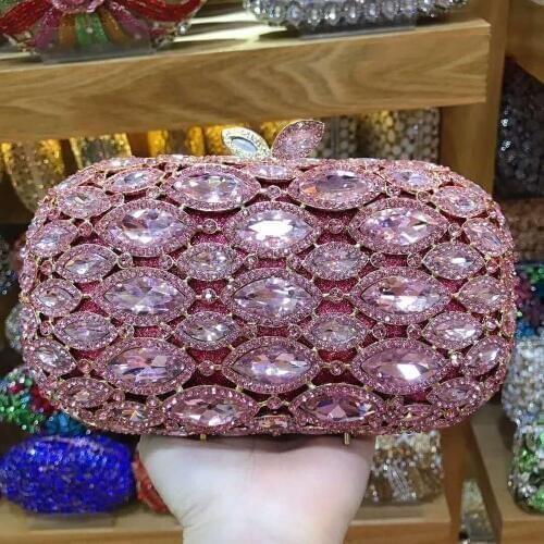 XIYUAN Luxury Clutch purses chain bag woman wedding diamond crystal Sling designer purse cell phone pocket wallet Handbags pink
