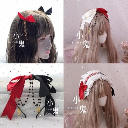 Hand Made Headdress Chinese Lolita Chocolate Rabbit Lolita Hair Band Pink Joint Contrast Color Black And White Hair Bands KC