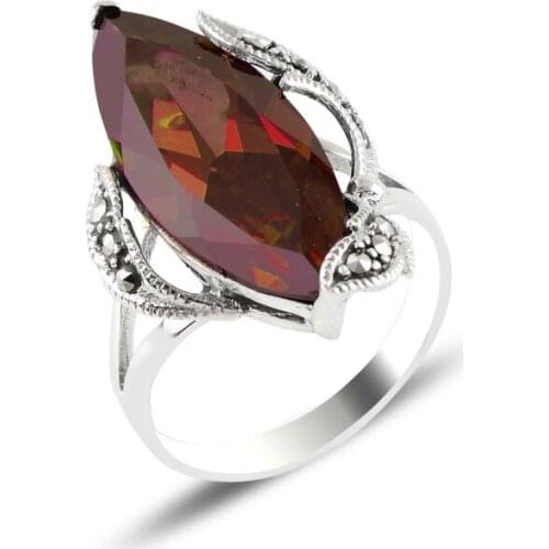 Silver 925 Sterling Marcasite & Zircon Crystal Ring