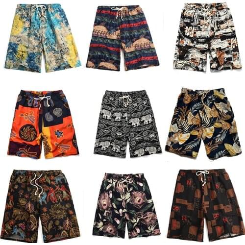 2021 New Summer Mens Beach Shorts Sweat-absorbent Printed Plus Size Men Elasticity Breathable Quick Dry Pocket Linen Shorts