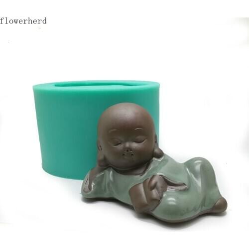 3D Little Monk Silicone Mold Resin Molds Handmade Candle Mold Plaster Mold Buddha Statue Baking Decoration Candle Making Jars