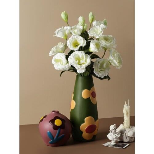 Nordic Creative Colorful Painted Ceramic Vase Morandi Flower Pot Vintage Home Wedding Decoration Accessories Dried Flowers Vases