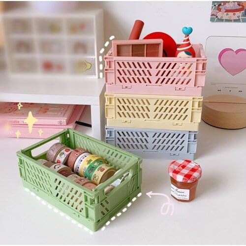 Mini Folding Plastic Storage Box Collapsible Storage Container Desktop Cosmetic Storage Basket Home Office Organizer Box