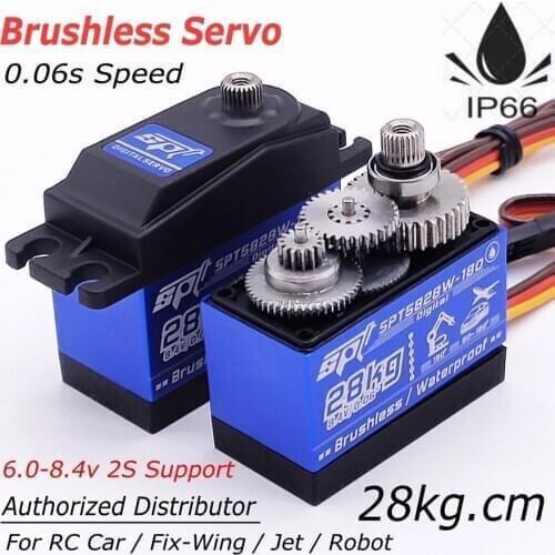 SPT5828W-180 28kg 8.4v 0.06s Waterproof High Speed Voltage Digital Standard Brushless Servo Metal Gears Drift Fix-Wing Jet Robot