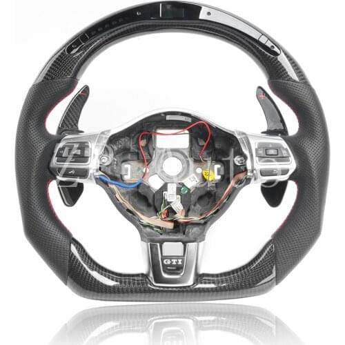 Carbon Fiber Steering Wheel For Volkswagen GOLF MK6 GTI R For Perforated Leather Steering Wheel Assembly With LED No Mark