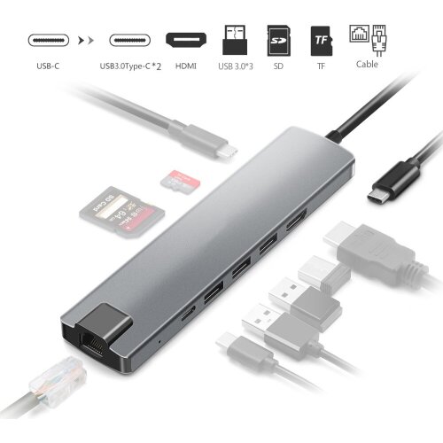 USB C Hub Type-C To 4K HDMI-Compatible RJ45 USB SD/TF Card Reader PD Fast Charge 9-in-1 USB Dock for MacBook Air Pro PC HUB
