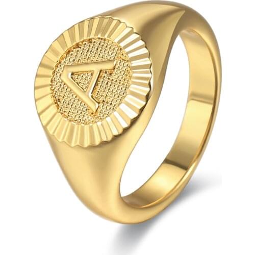Vintage Gold Initial Rings For Women Minimalist Letter Alphabet Name Signet Ring Unique Friend Jewelry Gift Size 7 WholesaleGR74