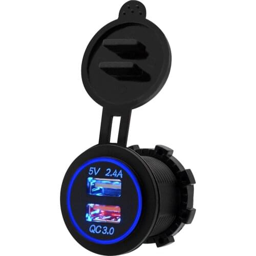 Waterproof Quick Charge 3.0 30W Car Dual USB Charger QC3.0 Power Socket with Voltmeter Switch for Motorcycle ATV Boat Marine RV