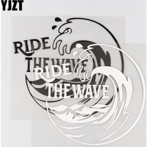 YJZT 16.8×15.1CM RIDE THE WAVE Vinyl Decal Car Sticker Personality Word Decorates Funny Surf Black/Silver 4C-0318