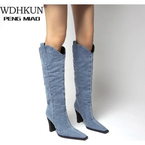 Brand New Denim Ladies Non-slip Boots Fashion Thick-soled Spring Thigh High Boots Women 2021 Fashion Casual Shoes Women Boots