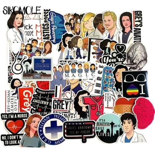 50pcs TV Show Greys Anatomy Waterproof Stickers Kids Toy Sticker For DIY Luggage Laptop Skateboard Car Decor Funny Sticker F3