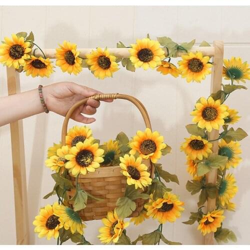 17 Heads Artificial Sunflowers Vine Sun Flowers Rattan Flowers Home Decoration