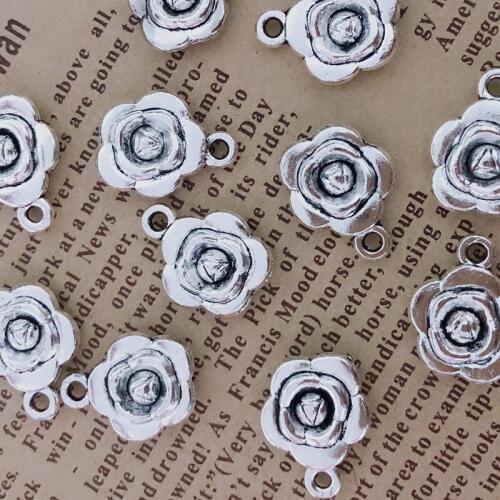 Wholesale 24pcs Charms Roses pendant 15x12mm Tibetan Silver Plated Pendants Antique Jewelry Making DIY Handmade Craft