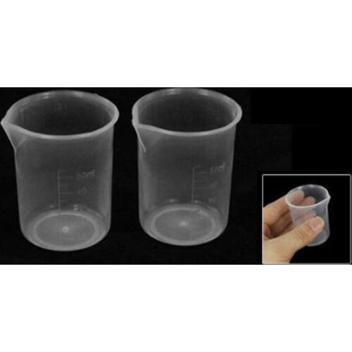 50mL Graduated Beaker Clear Plastic Measuring Cup for Lab 2 Pcs