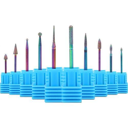 Tungsten Steel Rainbow diamond Nail Drill Bit Cuticle Cleaner 3/32" Electric Nail File Drill Burr Nail Salon Manicure Pedicure