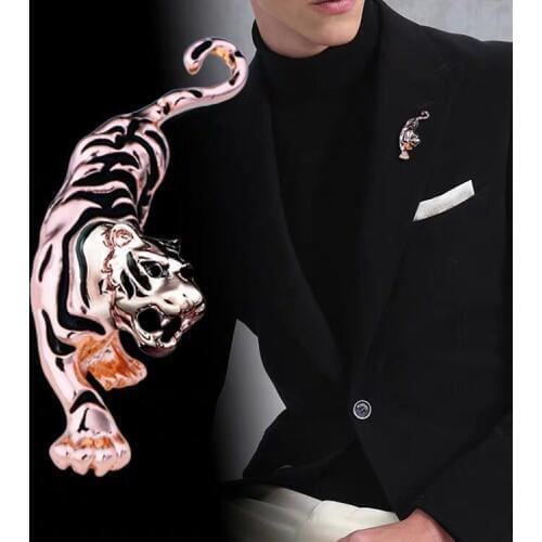 Brooches Collar Pins Mens Suit Shirt Animal Tiger Crystal Brooch Collar Pin Top Grade High Quality Trendy Classic Unisex Gifts