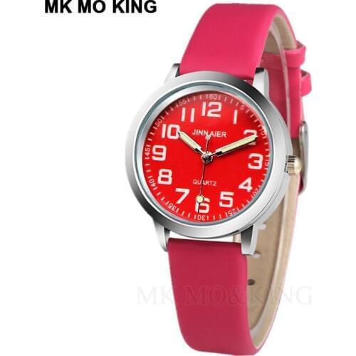 New childrens fashion watch casual red pink leather quartz boy clock Christmas party girl gift Relogio kol saati Clock