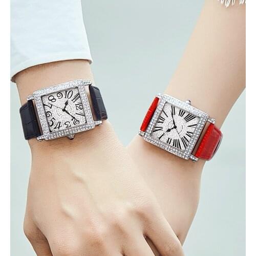 GUANQIN Fashion Watch Women Men Couples Waterproof Square Diamond Casual Watches Red Black Lovers Clock Wristwatch Female Gift