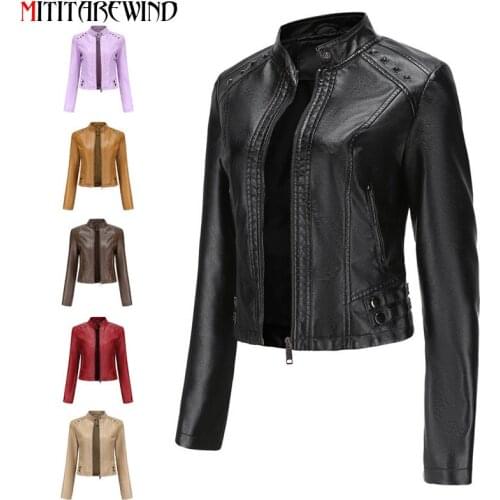 Spring Autumn Leather Jacket Women Coat Female Casual Fashion Short Faux PU Studded Leather Jacket Manteau Femme Size S-XXXL