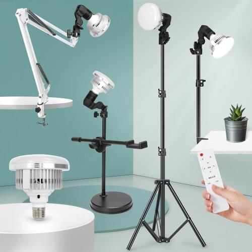 Dimmable E27 155W LED Lamp Bulb With Long Arm Holder Tripod Stand EU Photography Lighting For Live Stream Photo Studio Fill Lamp