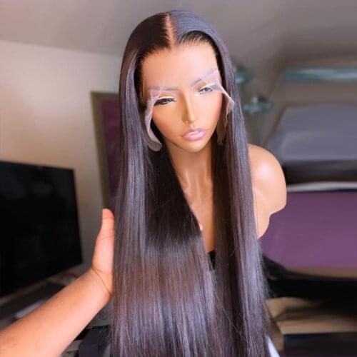 Long Straight Black Wig Synthetic Lace Front Wigs for Women Orange Natural Part Wig Heat Resistant Fiber Natural Looking Wig
