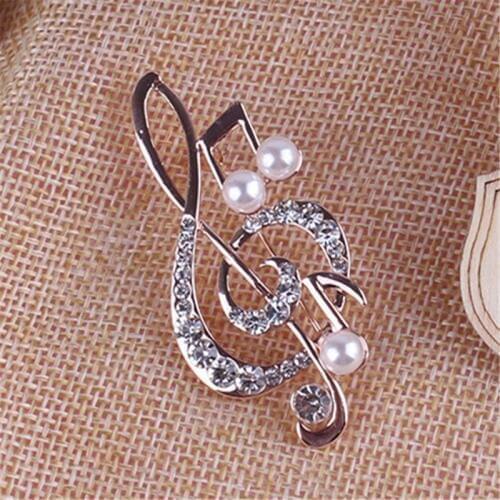 Elegant Music Note brooch for women girl dress Accessories crystal brooch rhinestone pins 5.6cm*3cm