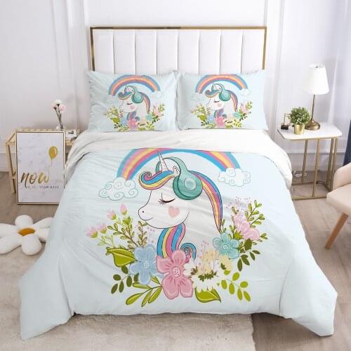 Cartoon Duvet Cover Set 3D Unicorn Baby Bedding Set For Kids Baby Quilt Cover Pillowcases Girls Boys King Queen Bed Set