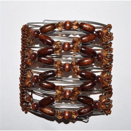 Brown wooden bead metal comb girls women lady wedding pary best gift magic comb 10 pcs /lot